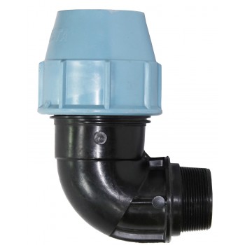 Колено зажимное 90° ITAL для ПЭ труб КНР d63мм с наружной резьбой 2"