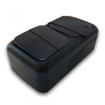 Выключатель 2кл влагозащищенный + розетка с заземлением наружный Viko Palmiye Черный