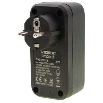 Сетевой адаптер VIDEX ONCORD с/з 1п 2.4A 2USB+USB-C Black VF-AD1G2U1C-B черный