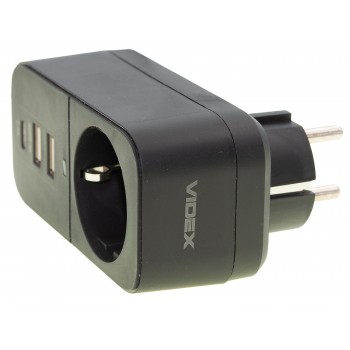 Сетевой адаптер VIDEX ONCORD с/з 1п 2.4A 2USB+USB-C Black VF-AD1G2U1C-B черный