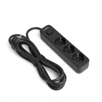 Сетевой удлинитель VIDEX ONCORD с/з 3п 3м (3x1.5мм) с кнопкой Black VF-PD33G-B