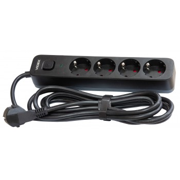 Сетевой удлинитель VIDEX ONCORD с/з 4п 3м (3x1.5мм) с кнопкой Black VF-PD43G-B