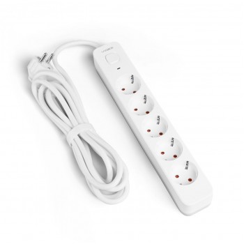 Сетевой удлинитель VIDEX ONCORD с/з 5п 3м (3x1.5мм) с кнопкой White VF-PD53G-W