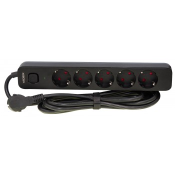 Сетевой удлинитель VIDEX ONCORD с/з 5п 3м (3x1.5мм) с кнопкой Black VF-PD53G-B