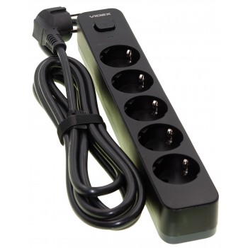 Сетевой удлинитель VIDEX ONCORD с/з 5п 3м (3x1.5мм) с кнопкой Black VF-PD53G-B