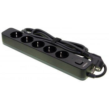Сетевой удлинитель VIDEX ONCORD с/з 5п 3м (3x1.5мм) с кнопкой Black VF-PD53G-B