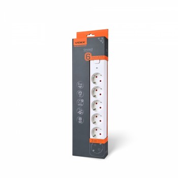 Сетевой удлинитель VIDEX ONCORD с/з 6п 3м (3x1.5мм) с кнопкой White VF-PD63G-W