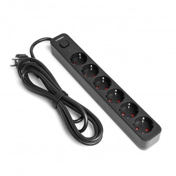 Сетевой удлинитель Videx ONCORD с/з 6п 3м (3x1.5мм) с кнопкой Black VF-PD63G-B