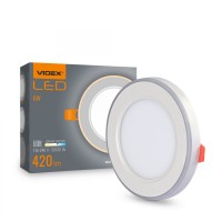 Светильник светодиодный встраиваемый круглый с декоративной подсветкой VIDEX 5000/2700K 6W+3W белый