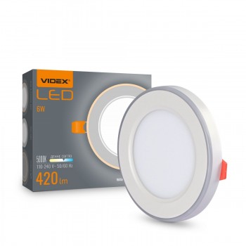 Светильник светодиодный встраиваемый круглый с декоративной подсветкой VIDEX 5000/2700K 6W+3W белый