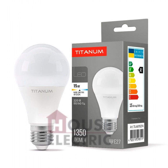 Лампа LED TITANUM A65 15W E27 4100K 220V