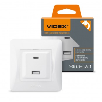 Розетка USB-A + USB-C PD20W Videx Binera VF-BNCHRUC20-W белая