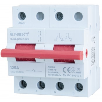 Переключатель ввода резерва перекидной I-0-II E.NEXT e.is3.pro.2.125, 2-полюсный, 125А