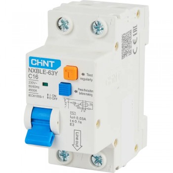 Дифференциальный автомат Chint NXBLE-63Y 1P+N 4.5kA 30mA C16A
