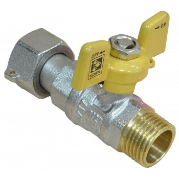 Кран шаровый с накидной гайкой прямой газовый KOER KR.220.G вн-нар 1/2" желтая бабочка