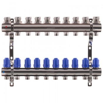 Коллекторный блок KOER KR.1100-10 - 1”x10 WAYS с термостатическими клапанами