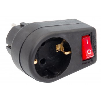 Вилка-розетка 16 А с заземлением и выключателем черная