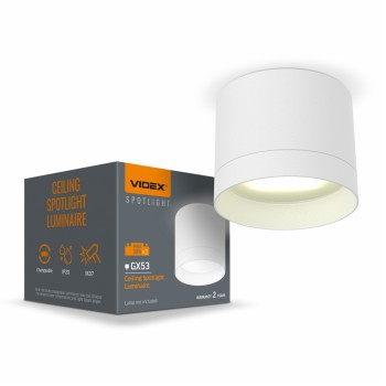 Интерьерный влагозащищенный светильник накладной VIDEX под лампу GX53, 82*70mm белый