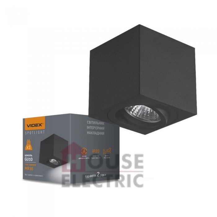 Интерьерный светильник накладной VIDEX под лампу GU10, 80*80*85mm черный