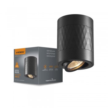 Интерьерный светильник накладной VIDEX под лампу GU10, 80*100mm черный(черная призма)