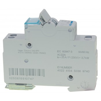 Переключатель ввода резерва перекидной I-0-II Hager SFT125 с общим выходом сверху, 1-полюсный 25А