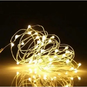 Гирлянда новогодняя на батарейках+USB Copper Battery lamp(Капля росы) 10м100led теплый белый(золото)