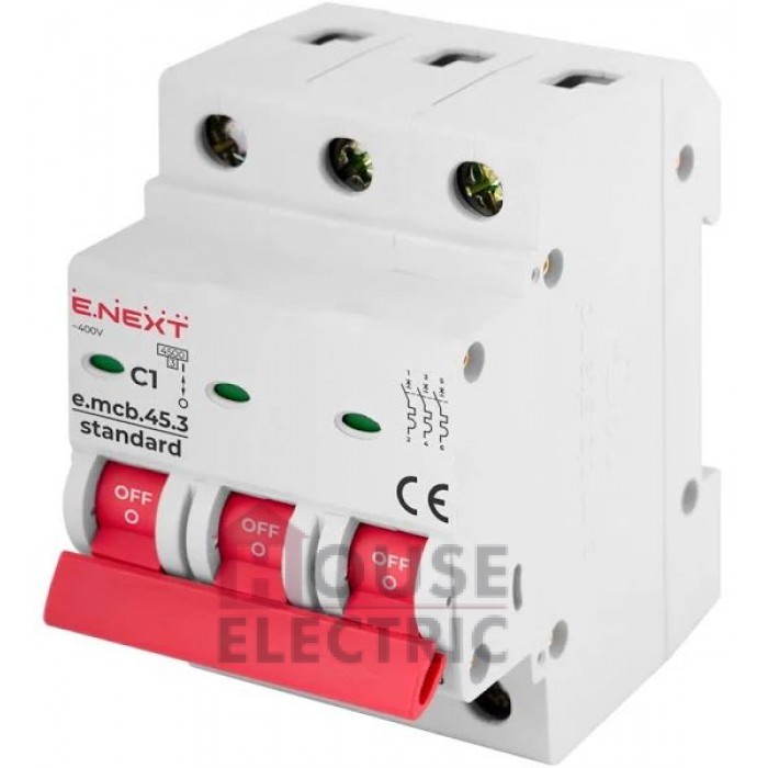 Модульный автоматический выключатель e.mcb.stand.45.3.C2, 3р, 2А, C, 4.5 кА  E.NEXT